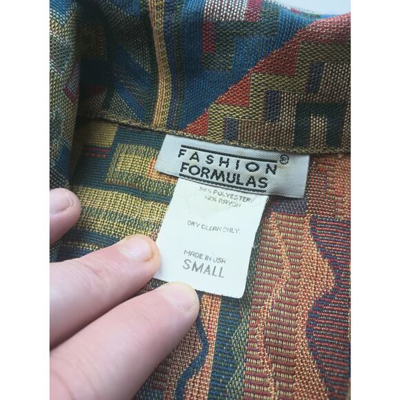 Vintage Fashion Formulas Tapestry Art to Wear Geometric Button Down Shirt Small - Picture 3 of 4